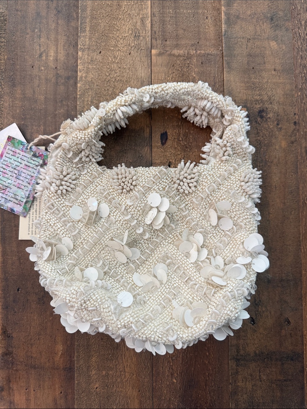 Beaded Ivory Floral Sequin Handbag - Women’s Shoulder Bag